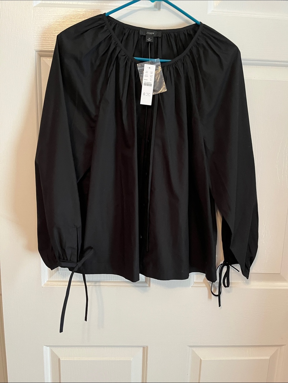 NWT J. Crew Black Gathered Neck Button-Front Blouse